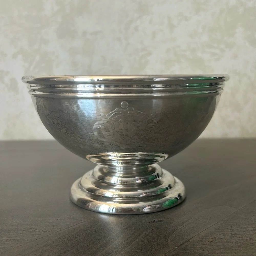 Christian Dior, Signed, Silvered and Hammered Footed Bowl. 5.5x3.5